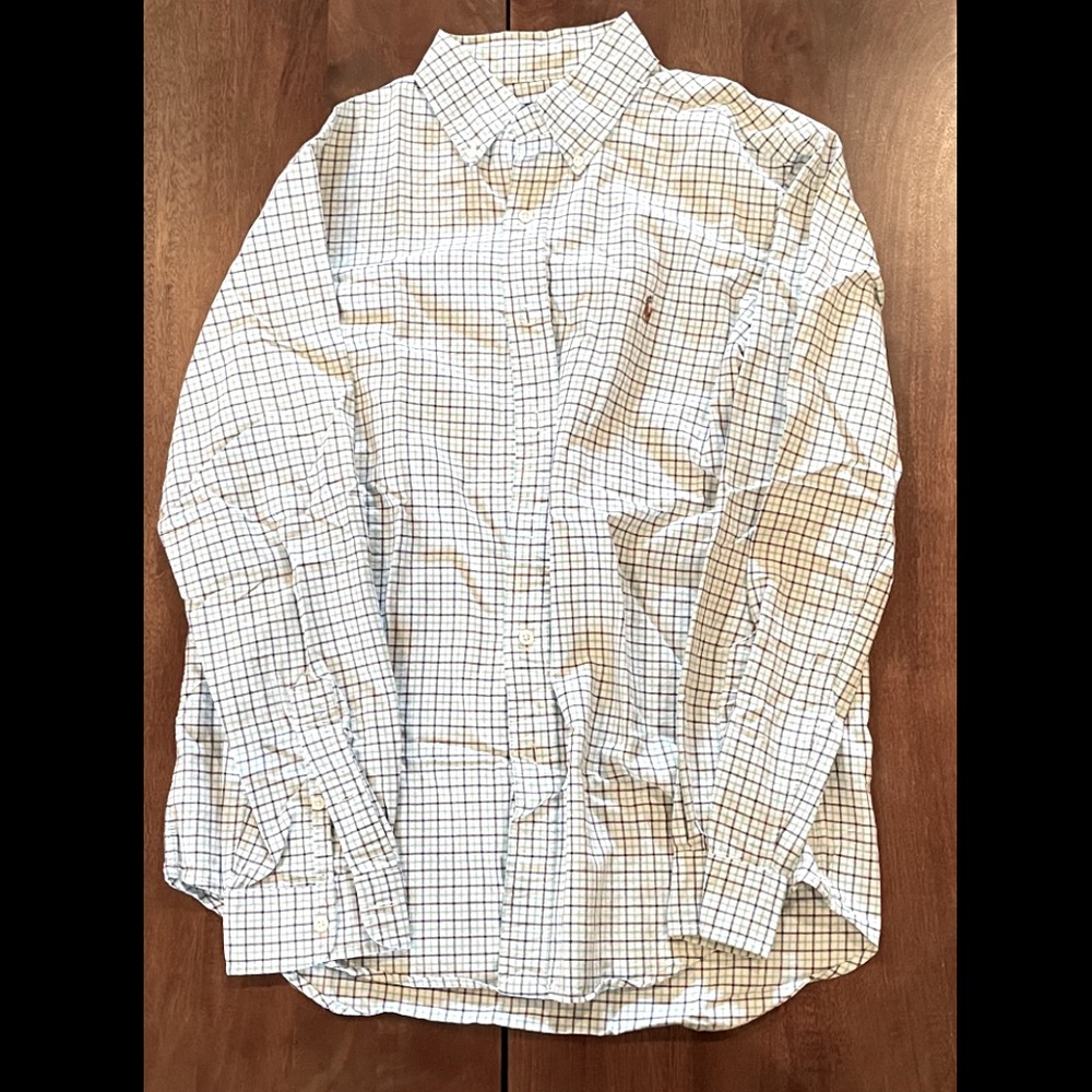 Ralph Lauren Men’s Blue and Green Patterned Button Down - Medium